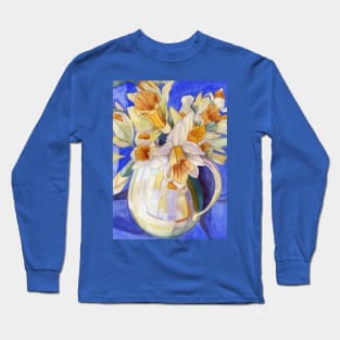 Daffodils in a Yellow Vase watercolour painting Long Sleeve T-Shirt